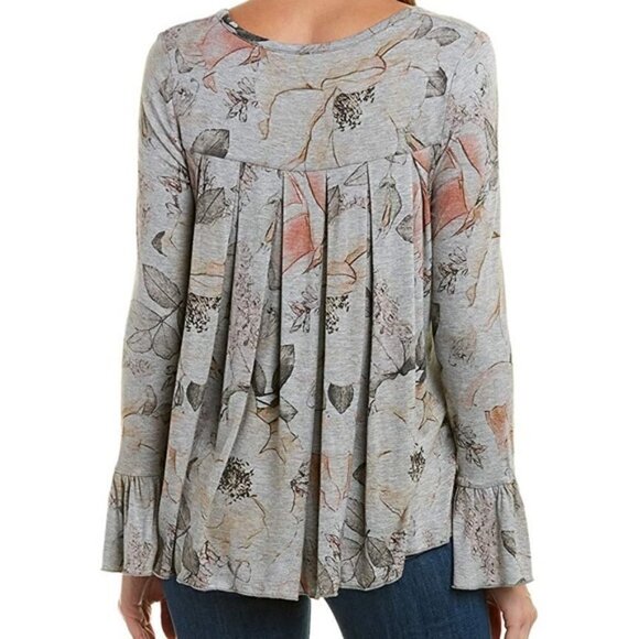 Chaser Floral Swing Peplum LS Top Gray Small - Picture 1 of 8